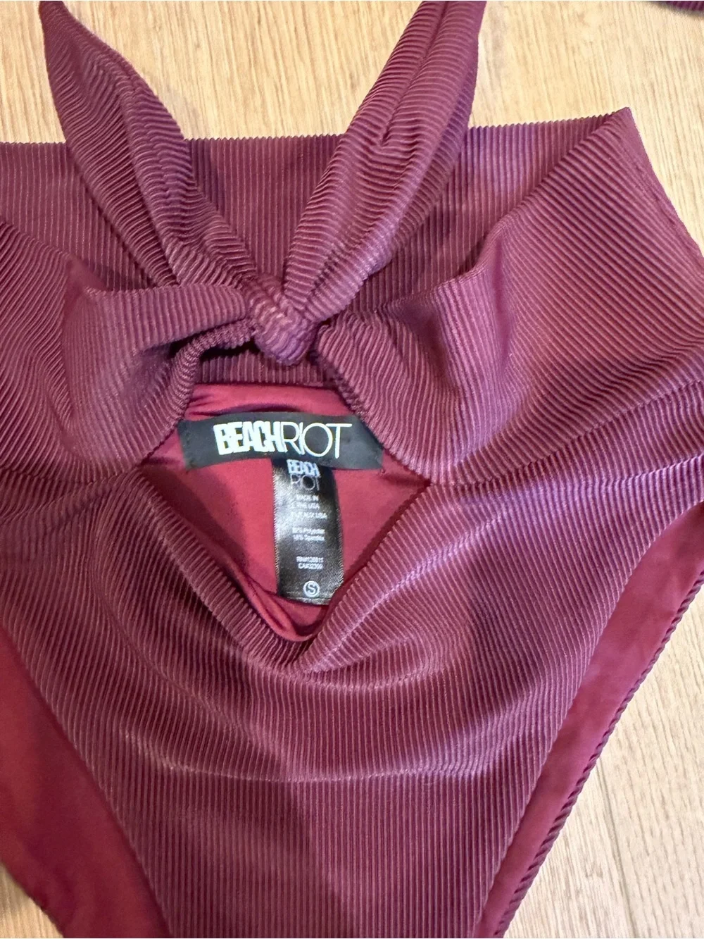 Beach Riot Ribbed Knot-Front Bikini in Deep Wine Dallas free people